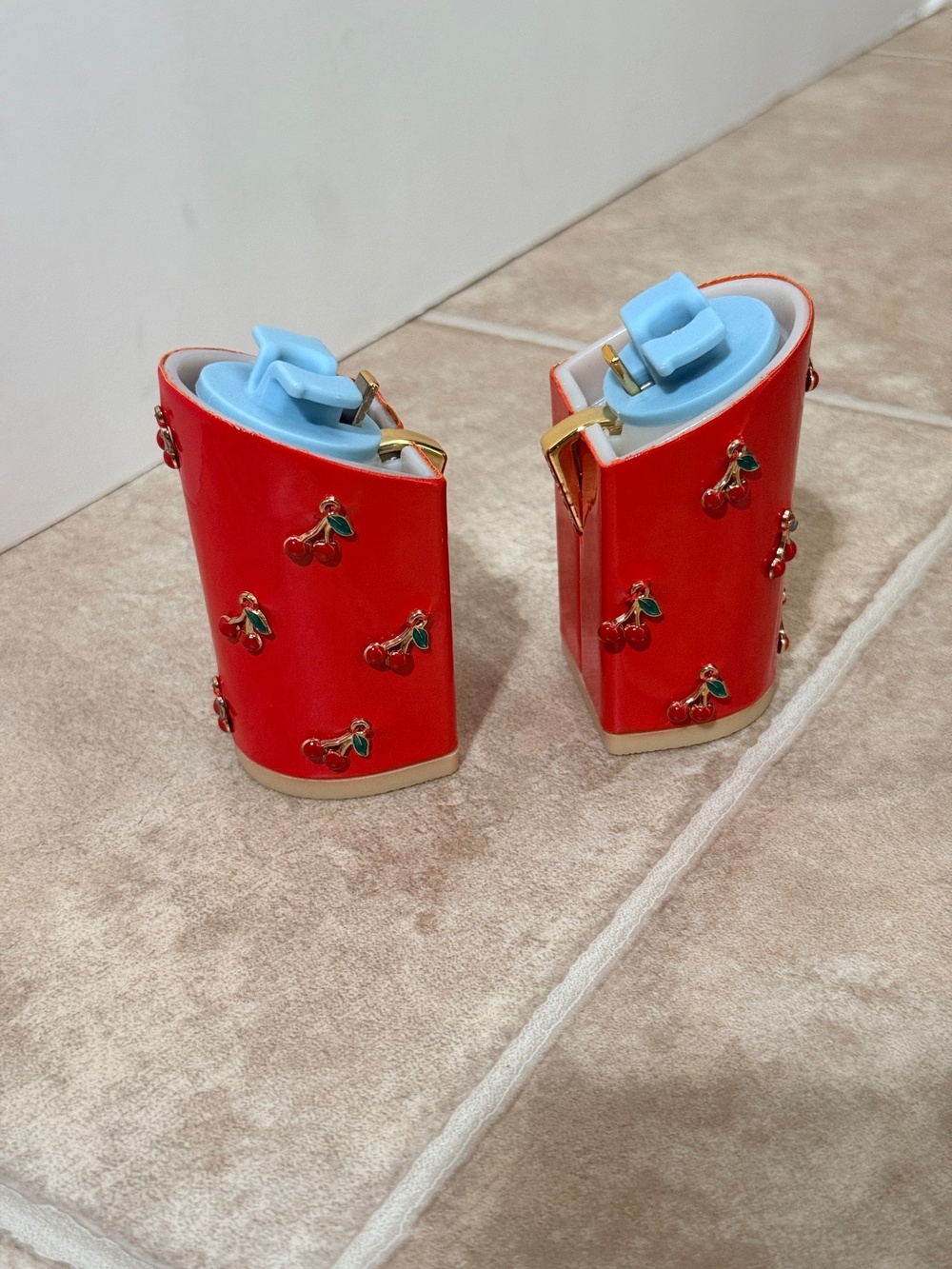 Size 7-8.5 Pashion Footwear 4 inch Red Cherry Charm Blocks